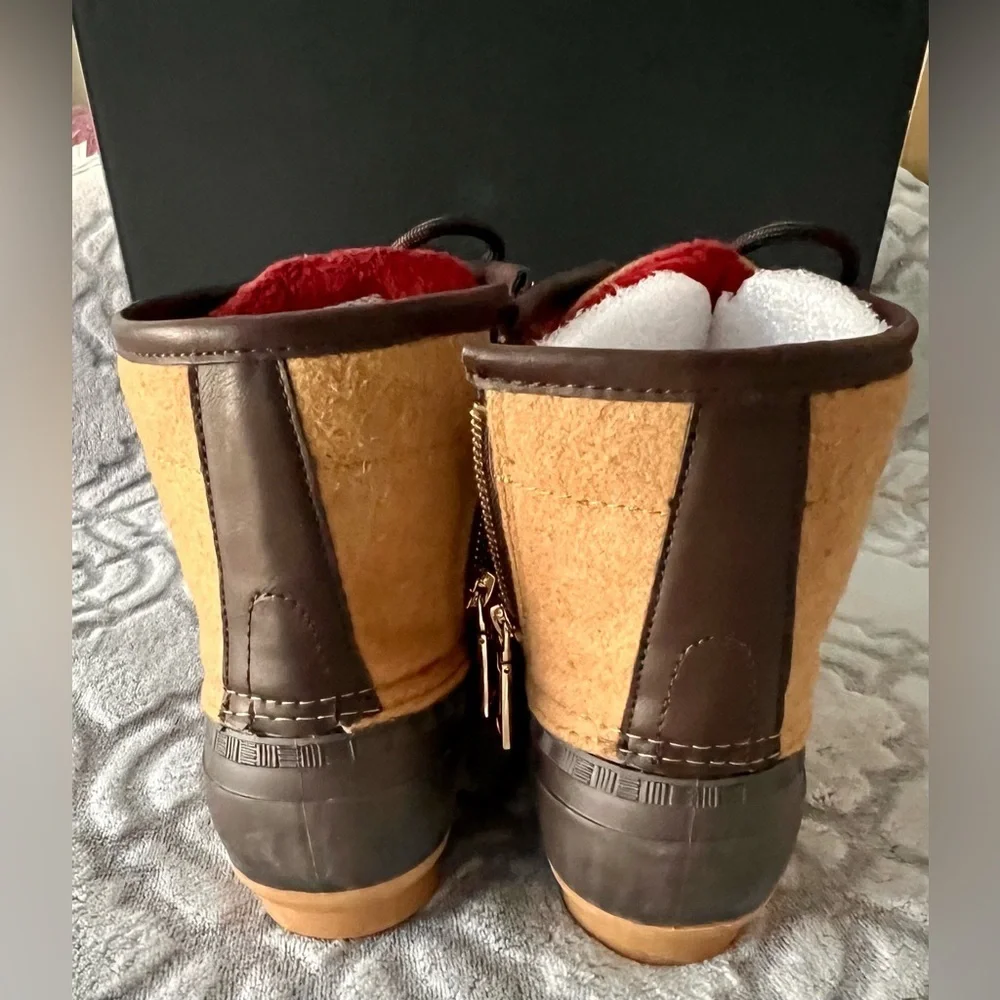 Tommy Hilfiger Roan Duck Boots Faux Fur Brown Black Size 8 NWT